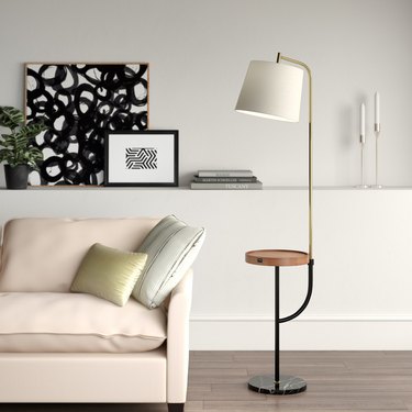 Floor lamp with attached table and integrated USB port