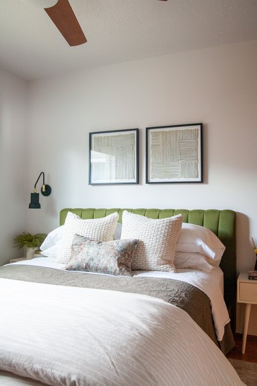 vintage bedroom with green headboard