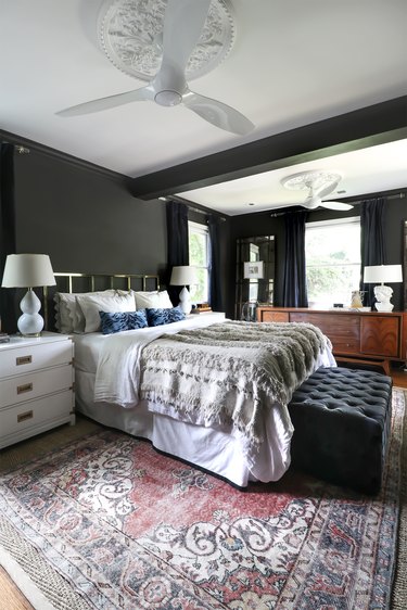 black vintage bedroom with white accents