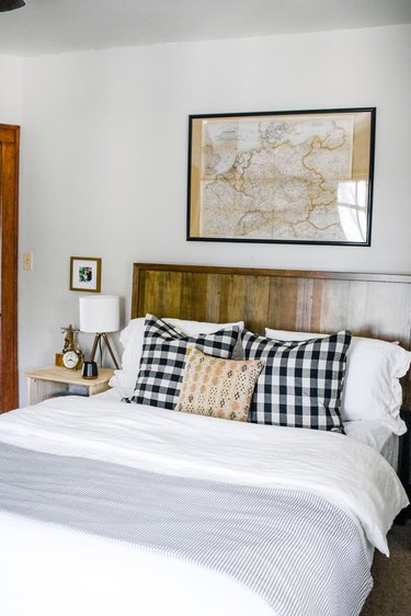vintage bedroom with framed map