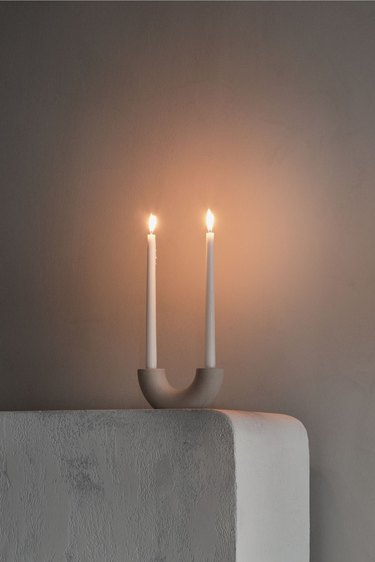h&m home beige ceramic candlestick
