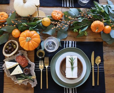 blue and orange Thanksgiving table