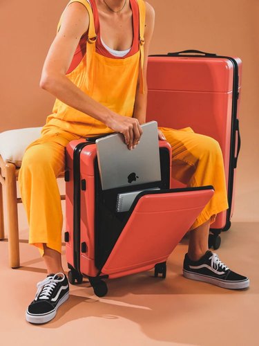 bright red suitcase