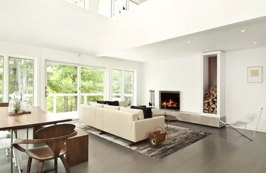 White minimalist living room with neutral furnishings