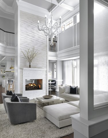 gray-toned great room with many windows