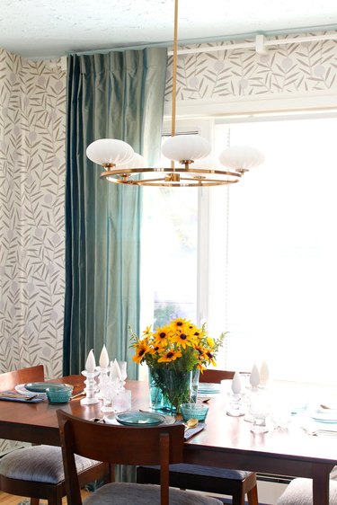 teal silk shantung curtains in dining room