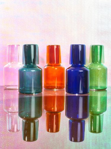colorful glass carafes