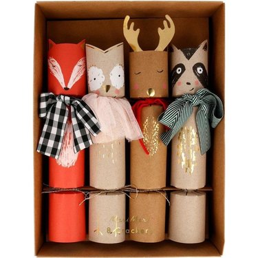 box with four crackers in shape of woodland creatures