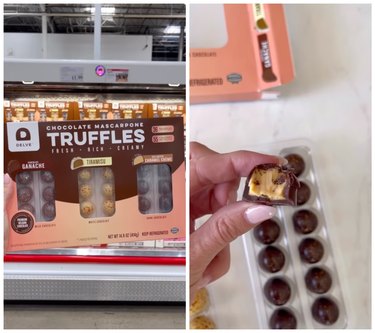 A side by side of chocolate mascarpone truffles from Costco.