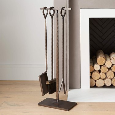 Crate And Barrel Antiqued Brass Fireplace Tool Set