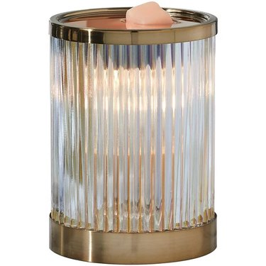 Ribbed glass and gold wax warmer