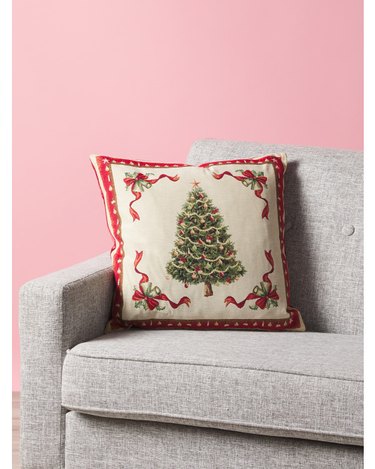tapestry-style pillow with Christmas tree