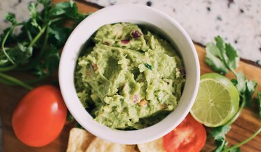 Guacamole in a white bowl