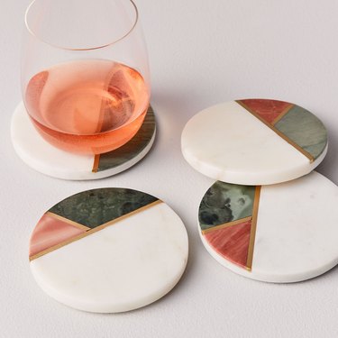 West Elm mixed marble and brass coasters