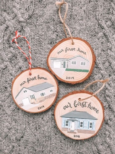 three wood "our first home" ornaments