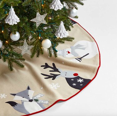 Crate & Barrel Winter Friends Embroidered Christmas Tree Skirt