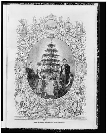 drawing of royal family around a Christmas tree
