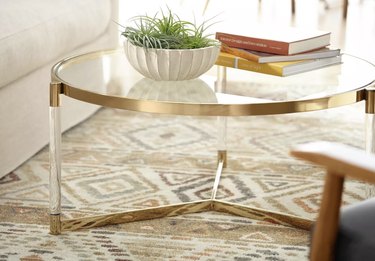 55 Downing Street Stefania 36" Wide Gold and Acrylic Modern Coffee Table