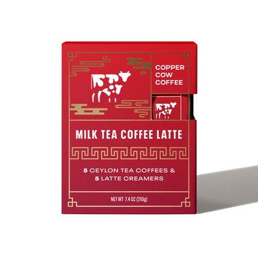 Copper Cow Coffee Lunar New Year: Milk Tea Coffee Latte package on a white background.