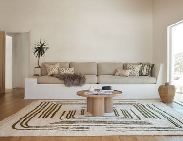 living room area with geometric rug