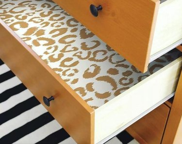 dresser drawers lined in cheetah print