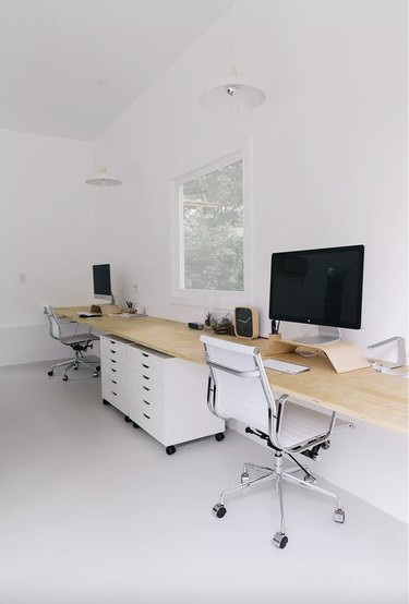 office space with long desk with Home Office Storage Ideas