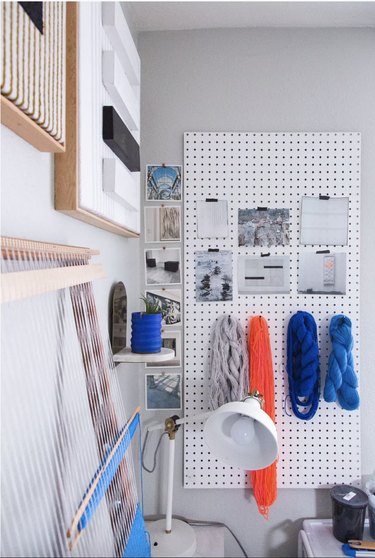 office with pegboards on the walls with Home Office Storage Ideas