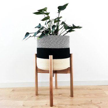 fabric and wood plant stand