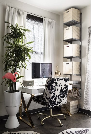office with stacked shelves and small desk with Home Office Storage Ideas