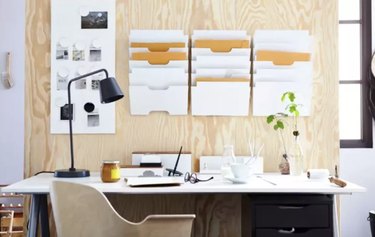 home office with files on the walls with Home Office Storage Ideas