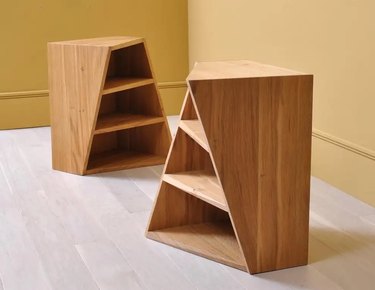 Postmodern angled wooden end tables