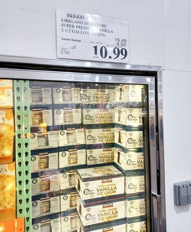 Kirkland Signature Super Premium Vanilla Ice Cream in the freezer at Costco