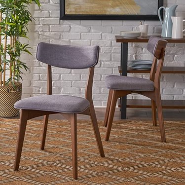 gray upholstered walnut dining chairs
