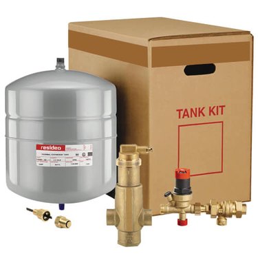 A water heater expansion tank with all of the parts