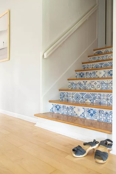 removable wallpaper on risers of stairs