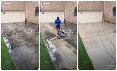power washing a driveway