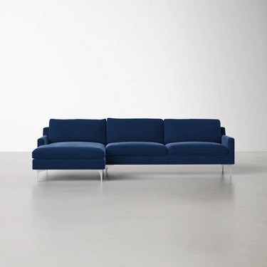 blue two-piece velvet sectional