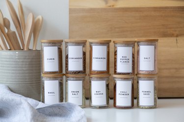 glass spice jars with labels