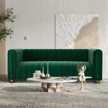 Kinficct Velvet upholstered couch in green