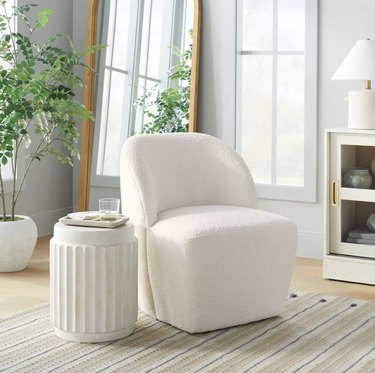 white boucle chair with no legs