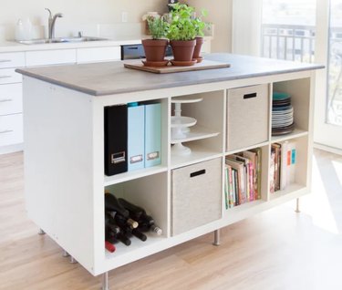 bookcase transformed into a kitchen island
