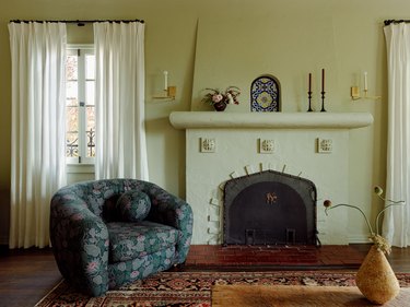 living room painted in pale green