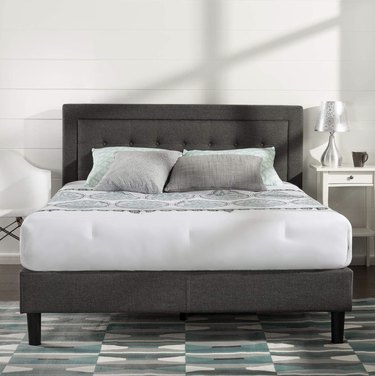Gray Upholstered Platform Bed Frame