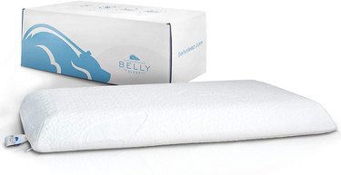 belly sleep pillow box with the pillow on the side