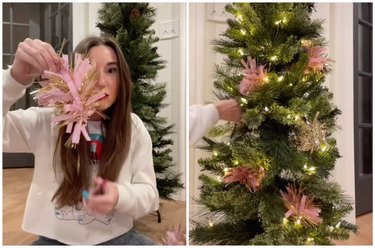 tinsel garland Christmas tree hack