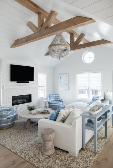 coastal living room with baby blue furniture