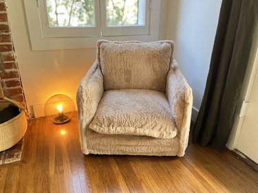 sixpenny little neva chair with fuzzy cover