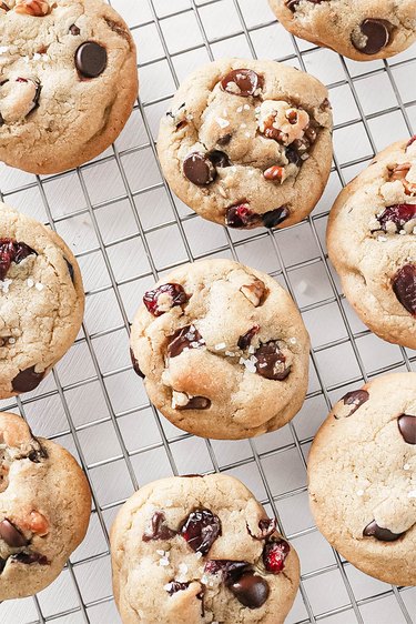 Brown butter chocolate chip cookies with cranberries and walnuts