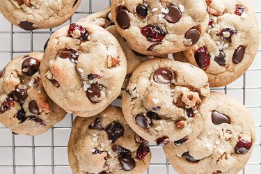 Brown butter chocolate chip cookies with cranberries and walnuts