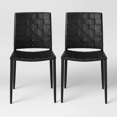 Project 62 Wellfleet Woven Leather Metal Base Dining Chairs